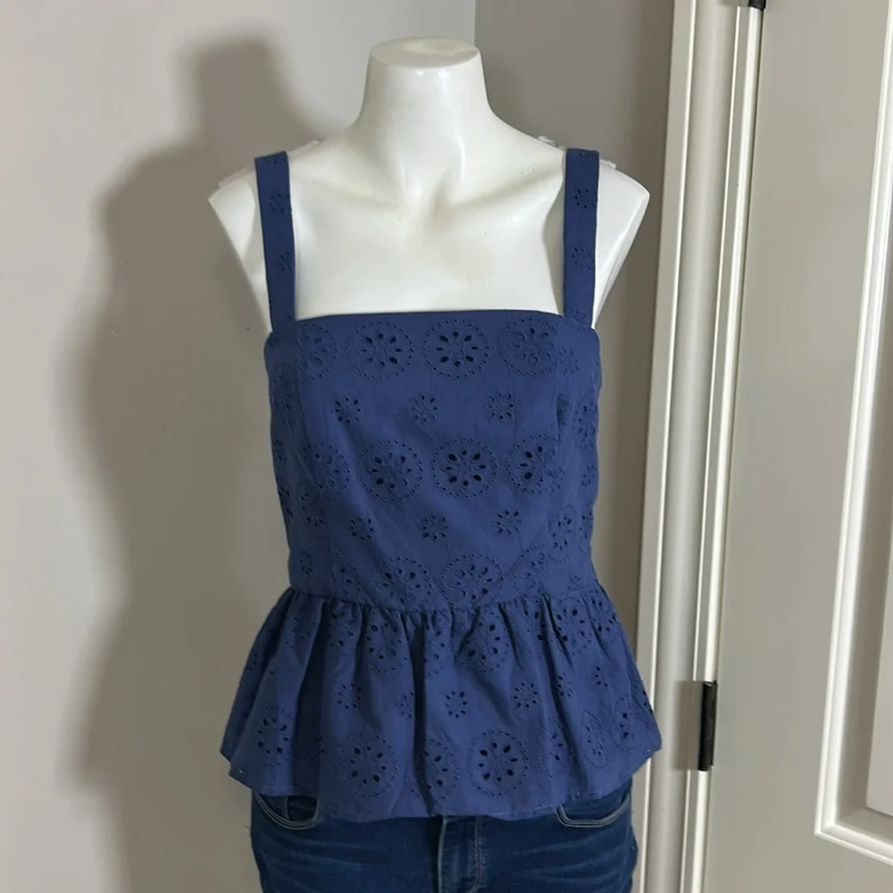 Anthropologie HUTCH Dorri Buckle Back Tank Navy Blue Eyelet Square Neck Sz 6 NEW - Picture 7 of 10